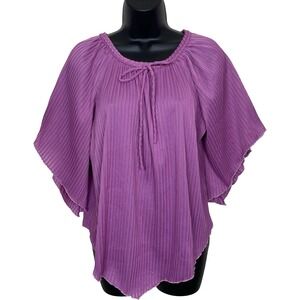 Vintage 70's Purple Pleated Flare Batwing‎ Blouse Top Disco Groovy Boho Womens L